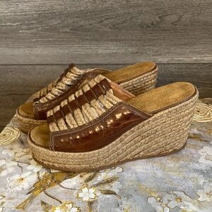 Vintage 1980s Chunky Sbicca Leather and Rope Platform Wedges